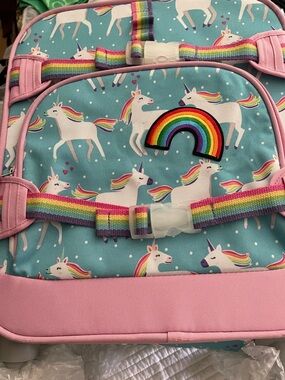 Pottery Barn Kids Unicorn Rolling Suitcase in  Teal & Pink with Rainbow Accents